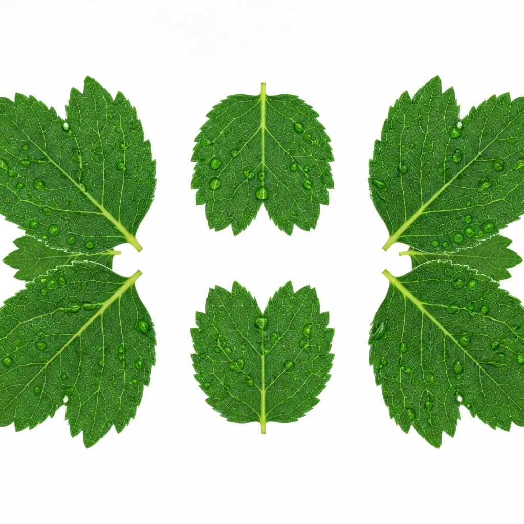 Symmetrische Blätter mit Tautropfen